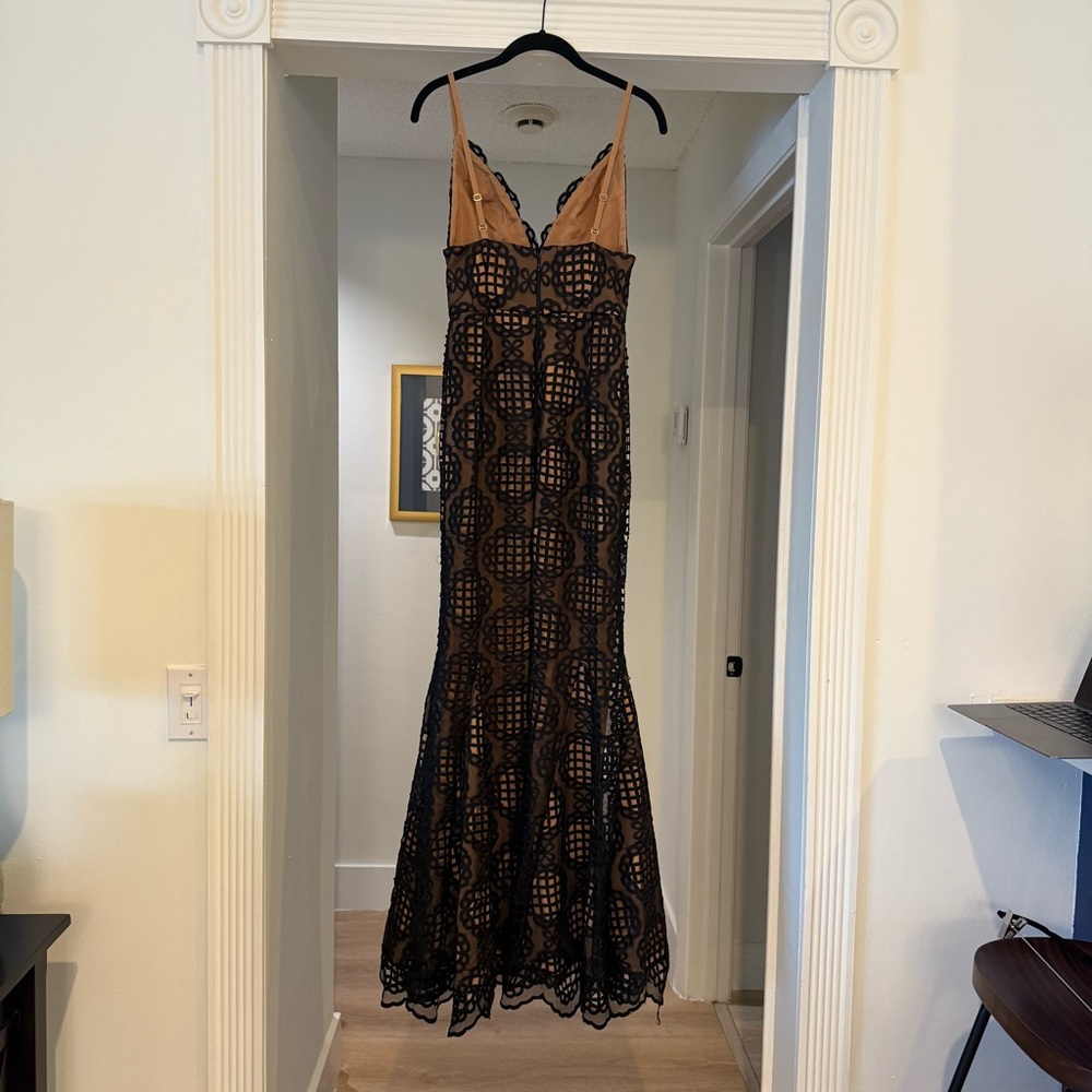 Fabulous Agilita Black Tie Applique Overlay Nude Trumpet Mermaid Dress Sz XS - Picture 8 of 12